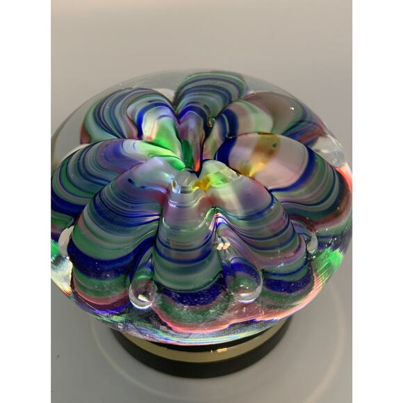 Vtg Joe Rice St Claire Hand Blown Art Glass Multi Color Ribbon Claw Paper Weight - Picture 10 of 12